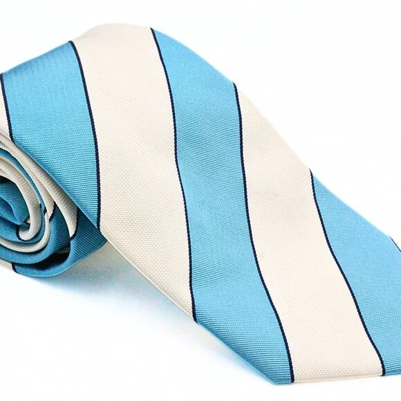 Authentic Angelo Galasso Turquoise Beige Stripes Italy 100% Silk Tie